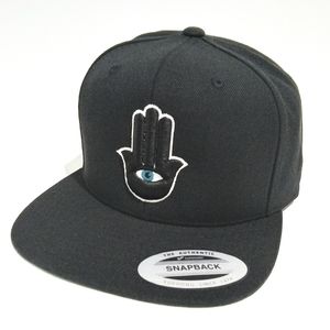 Hamsa Hand 3rd Eye 3D Embroidered Black Snapback Hat Flat Bill 6 Panel Yupoong